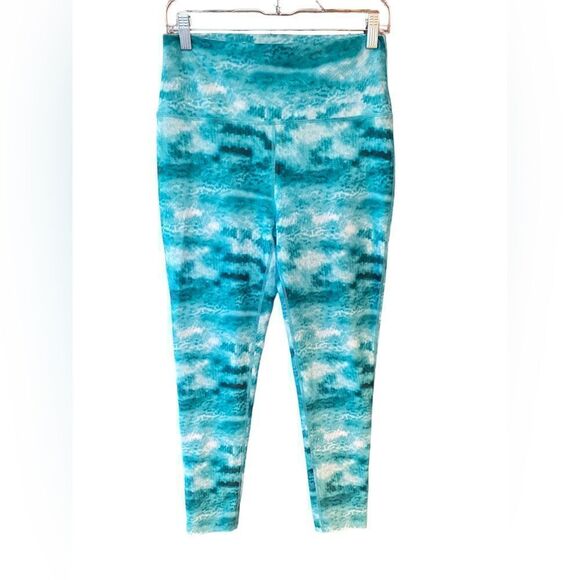 Loco Skaile Sz M Turquoise Ocean Waves Water Print Exercise Workout Leggings - Picture 1 of 5